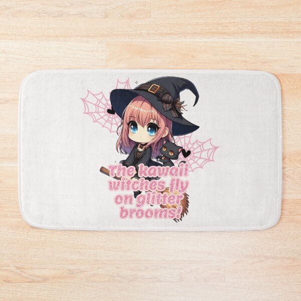 Item preview, the kawaii witch fly o glitter brooms, chibi witch on her broom with her cat designed and sold by LWOI.