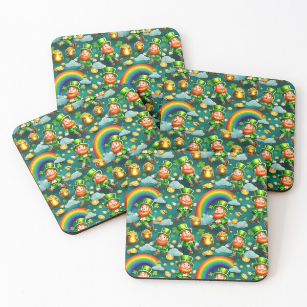 Item preview, Leprecaun Shuffle: A whimsical pattern featuring Jolly Leprechauns, pots of gold, four-leaf clovers, shamrocks, and rainbows, symbolising luck and prosperity. designed and sold by Grang Art Artistic Designs.