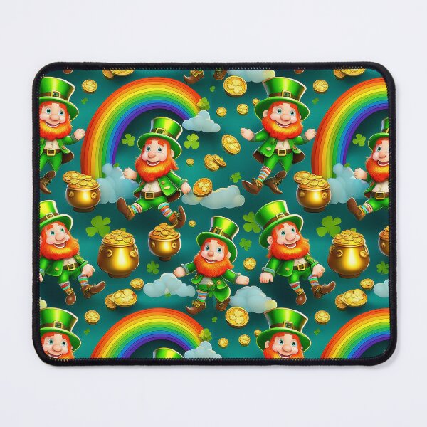 Item preview, Leprecaun Shuffle: A whimsical pattern featuring Jolly Leprechauns, pots of gold, four-leaf clovers, shamrocks, and rainbows, symbolising luck and prosperity. designed and sold by Grang Art Artistic Designs.