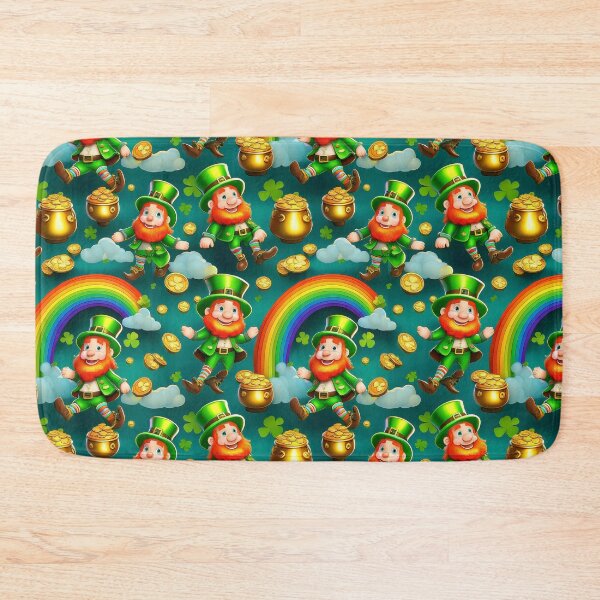 Item preview, Leprecaun Shuffle: A whimsical pattern featuring Jolly Leprechauns, pots of gold, four-leaf clovers, shamrocks, and rainbows, symbolising luck and prosperity. designed and sold by Grang Art Artistic Designs.