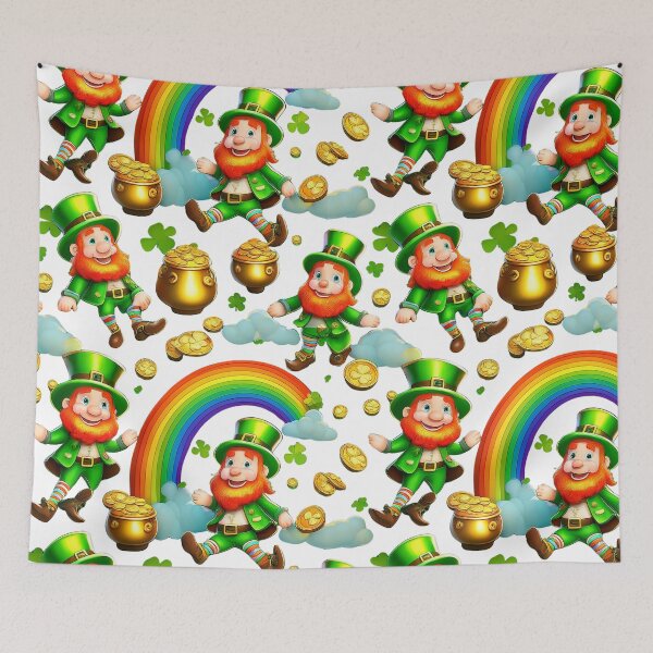 Item preview, Lucky Leprechauns: A whimsical pattern featuring Jolly Leprechauns, pots of gold, four-leaf clovers, shamrocks, and rainbows, symbolising luck and prosperity. designed and sold by Grang Art Artistic Designs.
