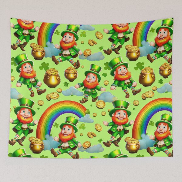 Item preview, Rainbow Riches: A whimsical pattern featuring Jolly Leprechauns, pots of gold, four-leaf clovers, shamrocks, and rainbows, symbolising luck and prosperity. designed and sold by Grang Art Artistic Designs.
