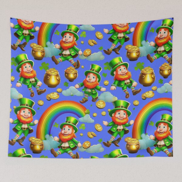 Item preview, Pot of Gold Party: A whimsical pattern featuring Jolly Leprechauns, pots of gold, four-leaf clovers, shamrocks, and rainbows, symbolising luck and prosperity. designed and sold by Grang Art Artistic Designs.