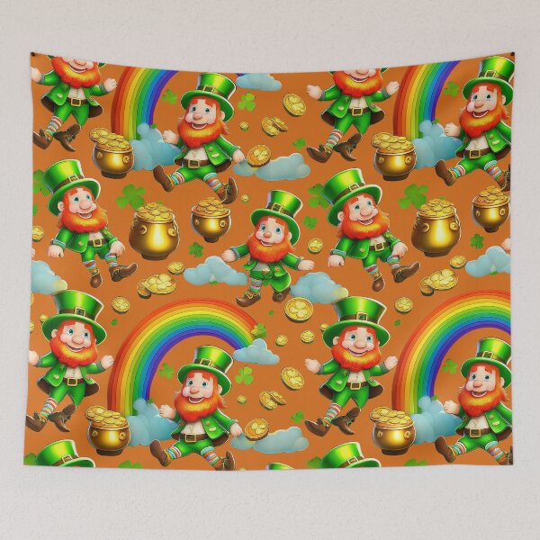 Item preview, Lucky Charms: A whimsical pattern featuring Jolly Leprechauns, pots of gold, four-leaf clovers, shamrocks, and rainbows, symbolising luck and prosperity. designed and sold by Grang Art Artistic Designs.