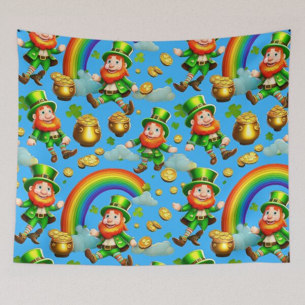 Item preview, Rainbow's End: A whimsical pattern featuring Jolly Leprechauns, pots of gold, four-leaf clovers, shamrocks, and rainbows, symbolising luck and prosperity. designed and sold by Grang Art Artistic Designs.