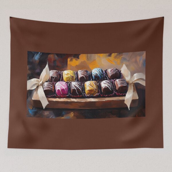 Item preview, Chocolate Truffle Elegance - Colorful Treats with Decorative Ribbon Accents Digital AI Art designed and sold by OlfactoART Studio.