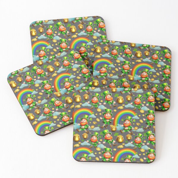 Item preview, Pot of Gold Party: A whimsical pattern featuring Jolly Leprechauns, pots of gold, four-leaf clovers, shamrocks, and rainbows, symbolising luck and prosperity. designed and sold by Grang Art Artistic Designs.
