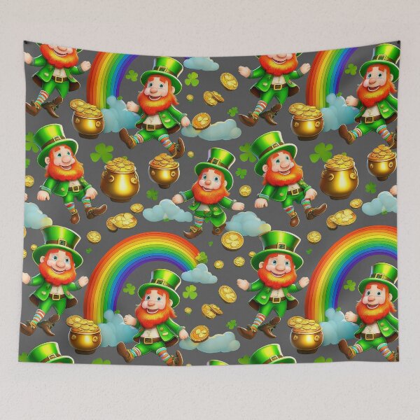 Item preview, Pot of Gold Party: A whimsical pattern featuring Jolly Leprechauns, pots of gold, four-leaf clovers, shamrocks, and rainbows, symbolising luck and prosperity. designed and sold by Grang Art Artistic Designs.
