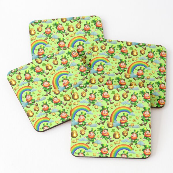 Item preview, Leprechaun Land: A whimsical pattern featuring Jolly Leprechauns, pots of gold, four-leaf clovers, shamrocks, and rainbows, symbolising luck and prosperity. designed and sold by Grang Art Artistic Designs.