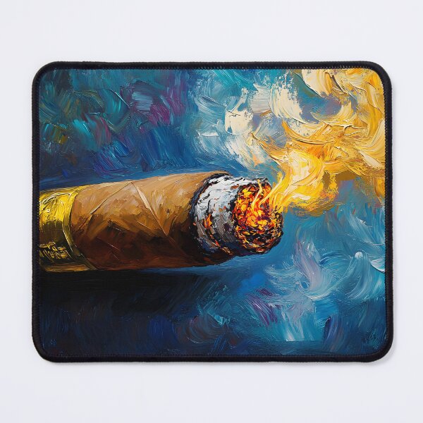 Item preview, Glowing Cigar Ember - Vibrant Smoke Against Swirling Blue Backdrop Digital AI Generated Art designed and sold by OlfactoART Studio.