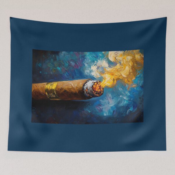 Item preview, Glowing Cigar Ember - Vibrant Smoke Against Swirling Blue Backdrop Digital AI Generated Art  designed and sold by OlfactoART Studio.