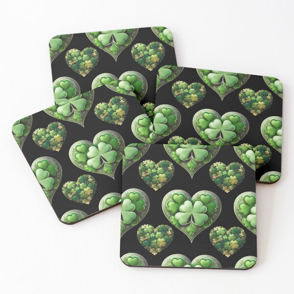 Item preview, Shamrock Symphony: A harmonious pattern featuring shamrocks of various sizes and shades of green, arranged in hearts to give a pleasing and balanced design. designed and sold by Grang Art Artistic Designs.