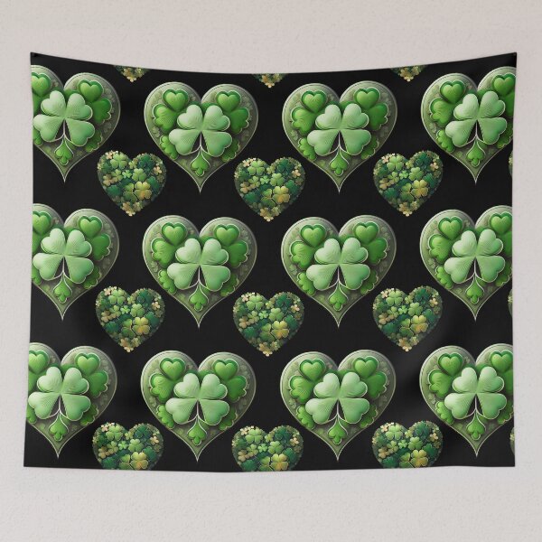 Item preview, Shamrock Symphony: A harmonious pattern featuring shamrocks of various sizes and shades of green, arranged in hearts to give a pleasing and balanced design. designed and sold by Grang Art Artistic Designs.