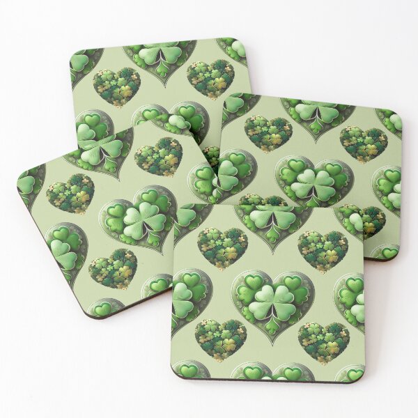 Item preview, Shamrock Silhouette: A harmonious pattern featuring shamrocks of various sizes and shades of green, arranged in hearts to give a pleasing and balanced design. designed and sold by Grang Art Artistic Designs.