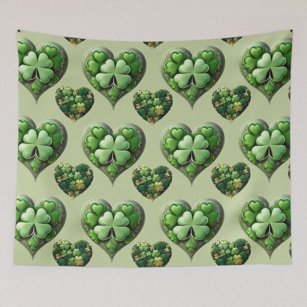 Item preview, Shamrock Silhouette: A harmonious pattern featuring shamrocks of various sizes and shades of green, arranged in hearts to give a pleasing and balanced design. designed and sold by Grang Art Artistic Designs.