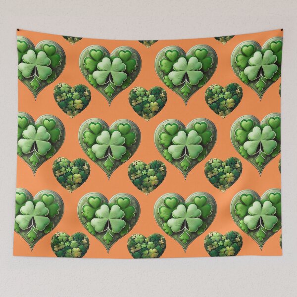 Item preview, Irish Lucky Charm: A harmonious pattern featuring shamrocks of various sizes and shades of green, arranged in hearts to give a pleasing and balanced design. designed and sold by Grang Art Artistic Designs.