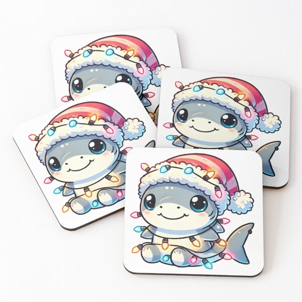 Item preview, Kawaii Shark in Santa Hat with Holiday Lights designed and sold by lubushop1.