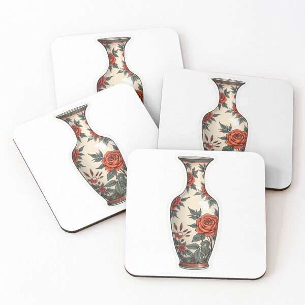 Item preview, Retro Cartoon Porcelain Red Rose Vase  designed and sold by ArtQueen777.
