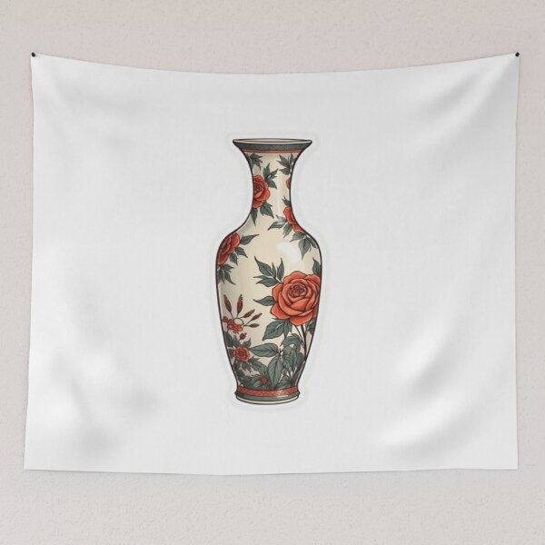 Item preview, Retro Cartoon Porcelain Red Rose Vase  designed and sold by ArtQueen777.