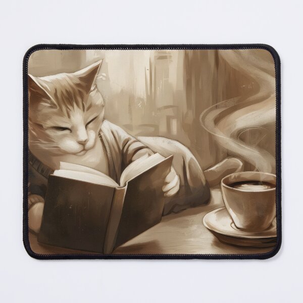 Item preview, Book lover cat reading books relaxing with coffee designed and sold by Cherry-Cat.
