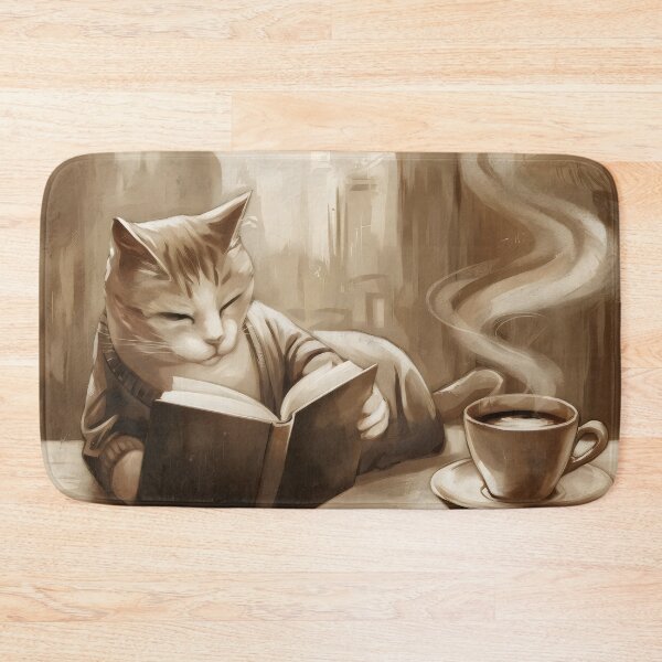 Item preview, Book lover cat reading books relaxing with coffee designed and sold by Cherry-Cat.