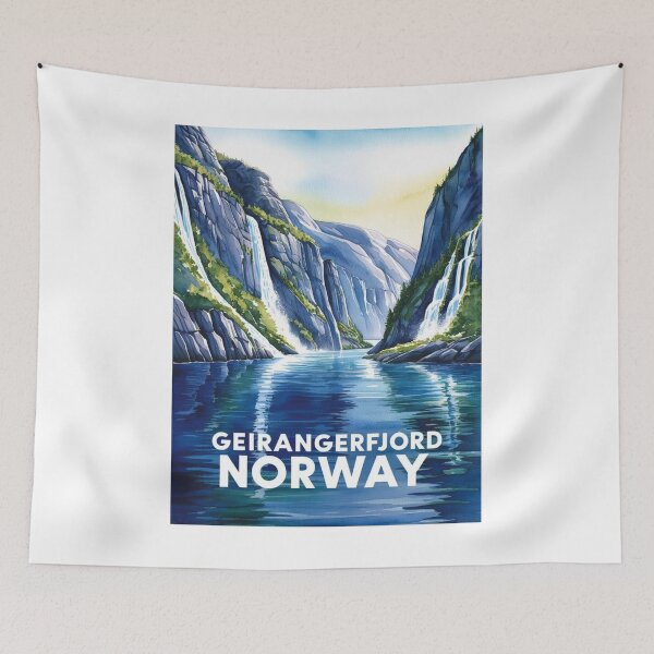 Item preview, Ilustración de viaje vintage del fiordo de Geiranger (Noruega) designed and sold by GoodOldVintage.