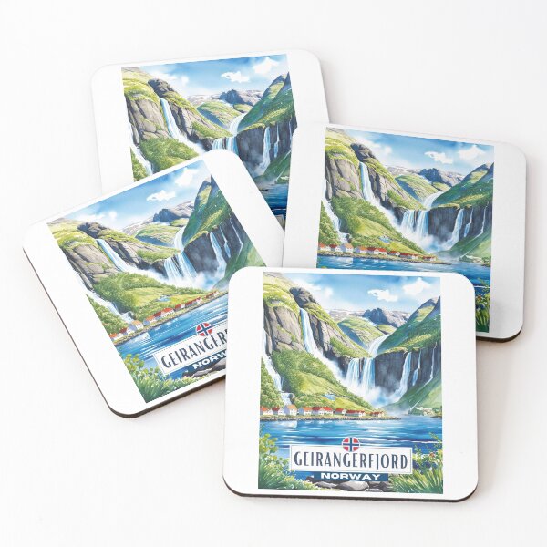 Item preview, Ilustración de viaje vintage del fiordo de Geiranger (Noruega) designed and sold by GoodOldVintage.