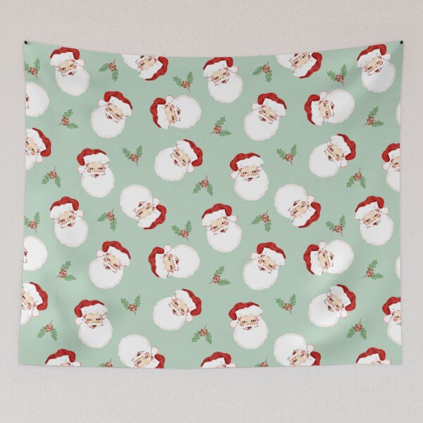 Item preview, Retro Santa Holly Jolly light green designed and sold by Jacqueline Maldonado.