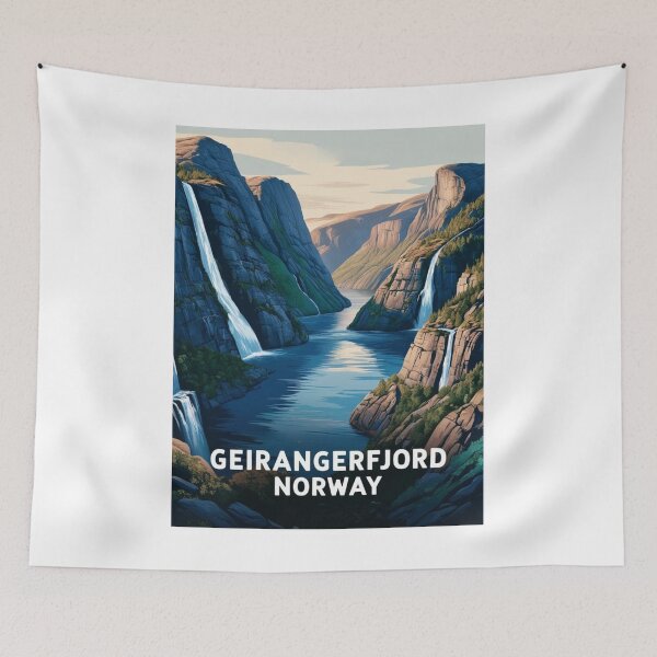 Item preview, Ilustración de viaje vintage del fiordo de Geiranger (Noruega) designed and sold by GoodOldVintage.