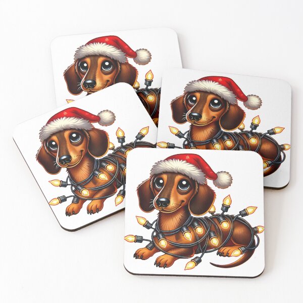 Item preview, Cute Dachshund in Santa Hat and Holiday Lights designed and sold by AIARTIST1.