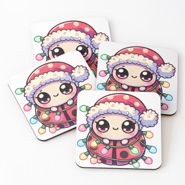 Item preview, Kawaii Ladybug in Santa Hat with Festive Lights designed and sold by lubushop1.
