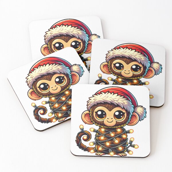 Item preview, Festive Monkey in Santa Hat and Wrapped in Holiday String Lights designed and sold by AIARTIST1.