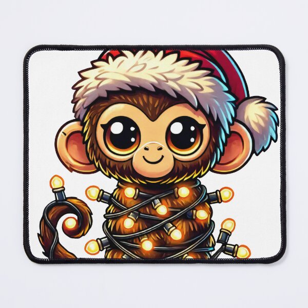 Item preview, Festive Monkey in Santa Hat and Wrapped in Holiday String Lights designed and sold by AIARTIST1.