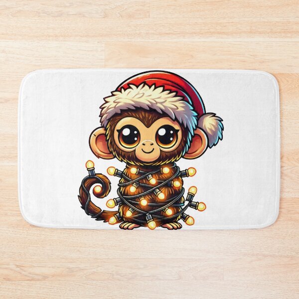 Item preview, Festive Monkey in Santa Hat and Wrapped in Holiday String Lights designed and sold by AIARTIST1.