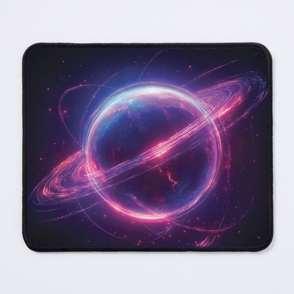 Item preview, A vibrant design for futuristic planet surrounded by glowing rings and streaks of light. designed and sold by HEMRO.