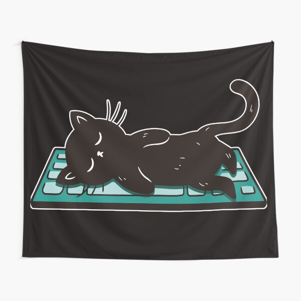 Artikel-Vorschau von Lustige schwarze Katze, die auf Tastaturdesign schläft, designt und verkauft von DrawHandArt.