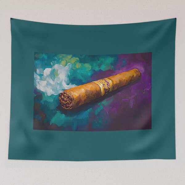 Item preview, Cigar Smoke Abstract Trail - Bold Brushstrokes in Teal and Purple Digital AI Generated Art designed and sold by OlfactoART Studio.