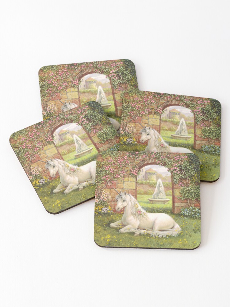 Thumbnail 1 of 5, Coasters (Set of 4), Unicorn Garden designed and sold by RuthSanderson.