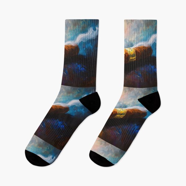Item preview, Abstract Digital Cigar Lifestyle: Wispy Smoke Trail - Lit Cigar Against Dynamic Swirling Colors designed and sold by OlfactoART Studio.