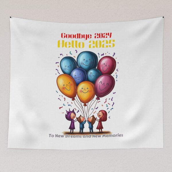 Item preview, Goodbye 2024, Hello 2025, New Year Celebration, Colorful Balloons, New Dreams, New Memories, Year Transition, Festive Illustration designed and sold by BukkyStory.