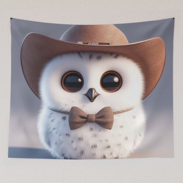 Item preview, Cute white fluffy owl with a cowboy hat designed and sold by lalylaura.