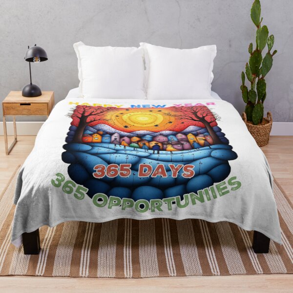Item preview, Happy New Year, 365 Opportunities, Sunset Village, Colorful Celebration, Artistic New Year Scene, Festive Artwork, Winter Village, Inspirational Art designed and sold by BukkyStory.