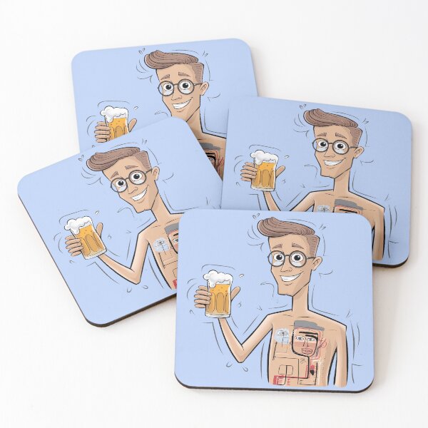 Item preview, Cartoon Character with Abstract Chest Design and Beer Glass – Light-Brown-Skinned Man with Round Glasses and Playful Art Style designed and sold by marvinismyname.