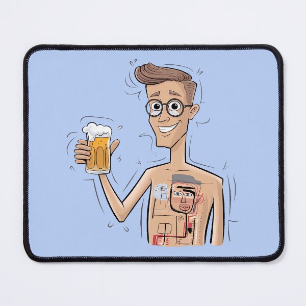 Item preview, Cartoon Character with Abstract Chest Design and Beer Glass – Light-Brown-Skinned Man with Round Glasses and Playful Art Style designed and sold by marvinismyname.