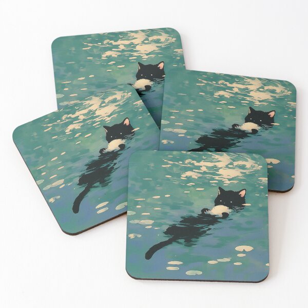 Item preview, Black cat swimming Monet inspiration  designed and sold by Nowshin Tasnim.