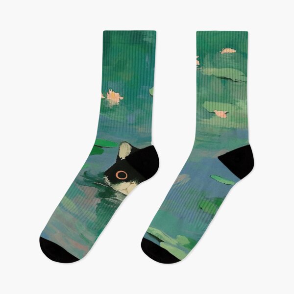 Item preview, Black cat swimming Monet inspiration  designed and sold by Nowshin Tasnim.