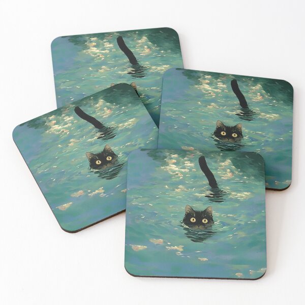 Item preview, Black cat swimming Monet inspiration  designed and sold by Nowshin Tasnim.
