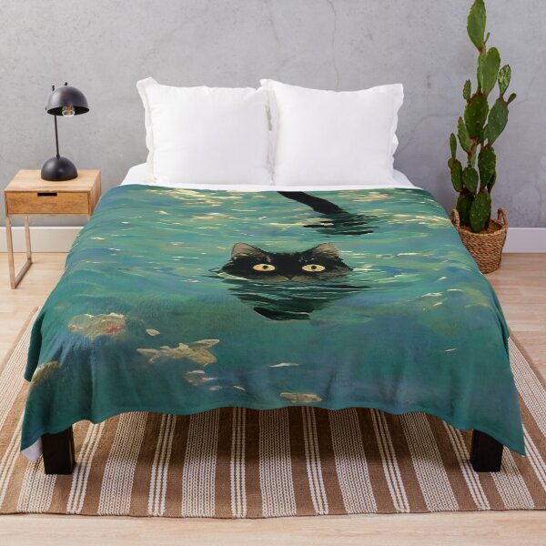 Item preview, Black cat swimming Monet inspiration designed and sold by Nowshin Tasnim.