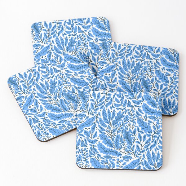 Item preview, Blue bohemian elegant aesthetic leaf pattern designed and sold by Daniela Vargas Ilustra.