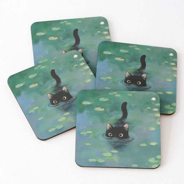 Item preview, Black cat swimming Monet inspiration  designed and sold by Nowshin Tasnim.